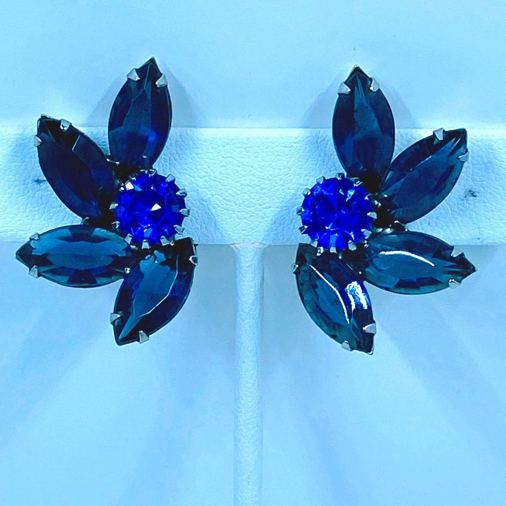 Vintage WEISS Shades Of Blue Rhinestone Earrings